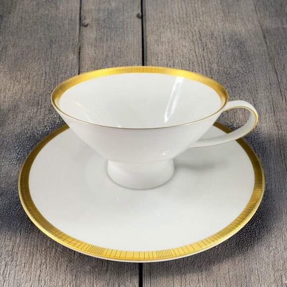 Rosenthal Germany 3680 White Gold Band Black Lines Tea Cup And Saucer Set 2 - Picture 5 of 16